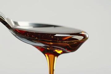 vibrant picture of Pouring oil on spoon isolated on white,