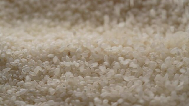 Macro video of korean rice. Close up of korean sushi rice on rotating disk.