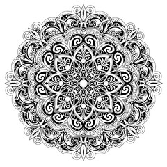 Intricate Circular Floral Mandala Design with Ornamental Patterns and Swirling Motifs