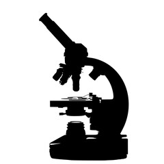 Detailed View of a Scientific Microscope in Silhouette Against a Bright White Background for Laboratory Research