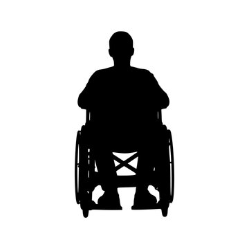 Silhouette of a person sitting in a wheelchair seen from the front