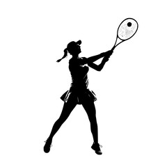 Female Tennis Player in Action Silhouette Striking the Ball with Racket during Match