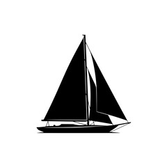 Elegant Silhouette of a Black Sailing Yacht Under Full Sail