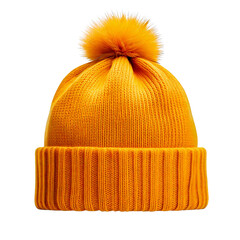 Women's knitted hat isolated on white background hat with pompon . yellow hat  © MDMrl