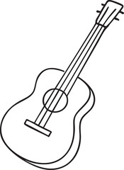 Fototapeta premium Simple Line Drawing of a Ukulele with Four Strings and Tuning Pegs on a White Background