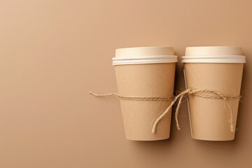 Premium Quality Picture of Top View of Two Paper Cups with String