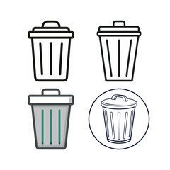 Trash Can Icon Set in Different Styles and Colors