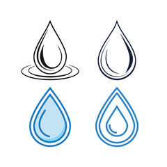 Four Water Drop Icons in Black and Blue Color Variations