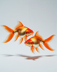 Pair of Goldfish Isolated on White Background