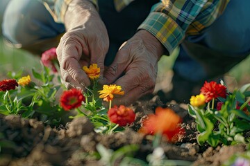 Clear Pixel Visual of Planting Flowers in Garden Bed at Country House