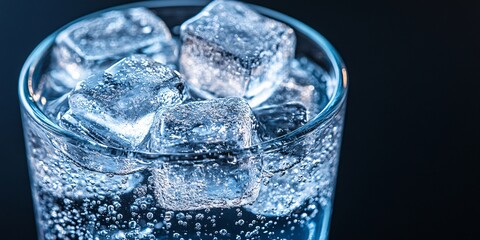 refreshing cold water with ice cubes in glass for thirst quenching and hydration