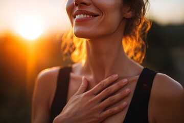 Woman Feeling Gratitude at Sunset Peaceful Serenity and Inner Happiness