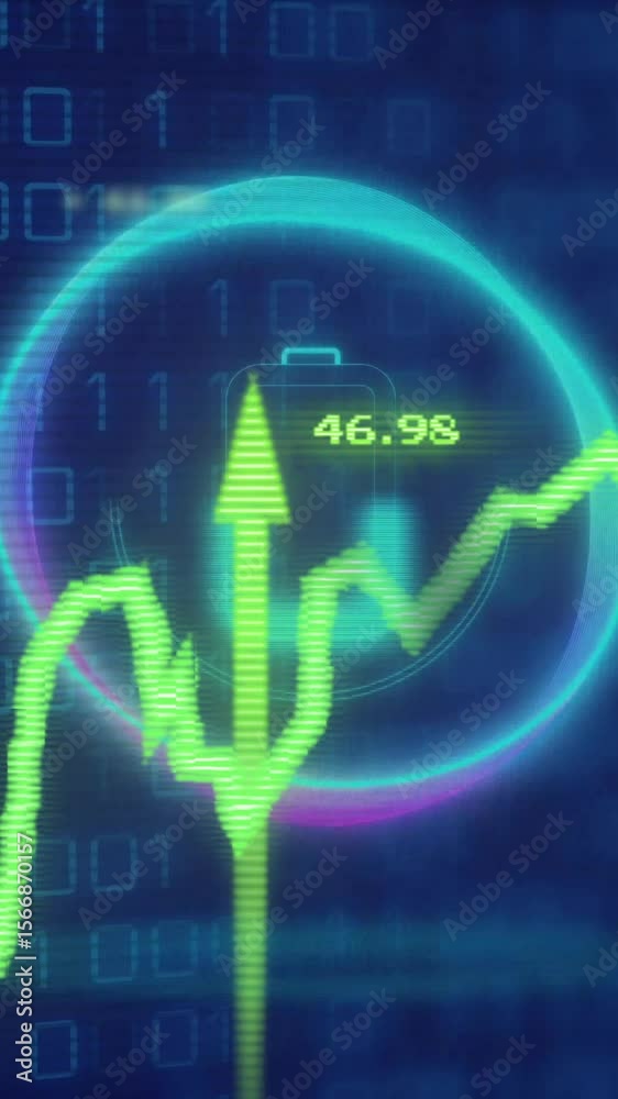 Poster stock market data processing over binary code background with fluctuating graph