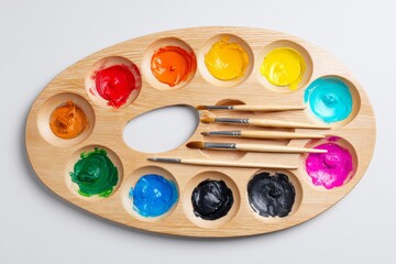 Vibrant Artist's Palette with Paint and Brushes A Colorful Still Life