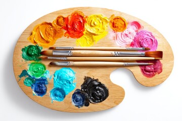 Vibrant Artist's Palette with Paint and Brushes A Colorful Still Life
