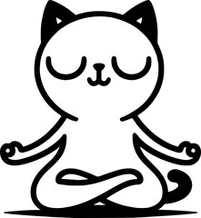Flexible cat doing yoga lotus pose in funny black flat vector style
