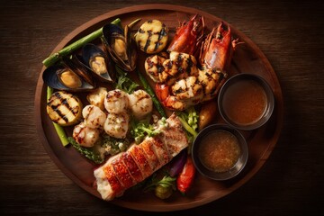 Gourmet Seafood Platter Grilled Scallops, Lobster, Mussels & More