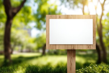 Blank Wooden Signboard in a Lush Green Park Perfect for Your Message