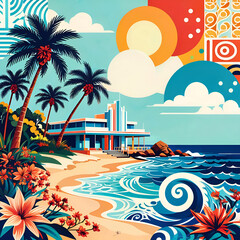 Obraz premium tropical beach vector illustration sumer