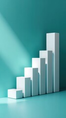 Stunning photo of minimalistic 3D bar chart ascending on a teal background, representing growth, progress, and success in business or finance. Revenue success fueled by.