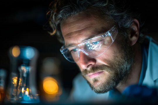 Biotech engineer expertly calibrating device for NAD production in laboratory - Powered by Adobe