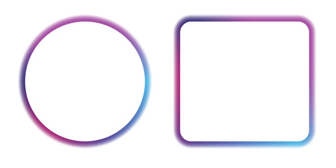 Illustration of neon electric style square frame. Gradient pink purple blue color. Isolated on transparent background. PNG