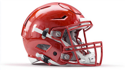 Fototapeta premium Vibrant red football helmet standing firmly on a bright white surface