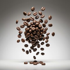 Obraz premium Hyper-realistic coffee beans falling on white background, detailed texture