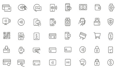 Contactless Payment Vector Icon Set | Secure Mobile Wallet, NFC, Credit Card, Tap & Transaction Icons | Digital Finance, POS Terminal, Wireless Pay, Checkout, Authentication, Commerce