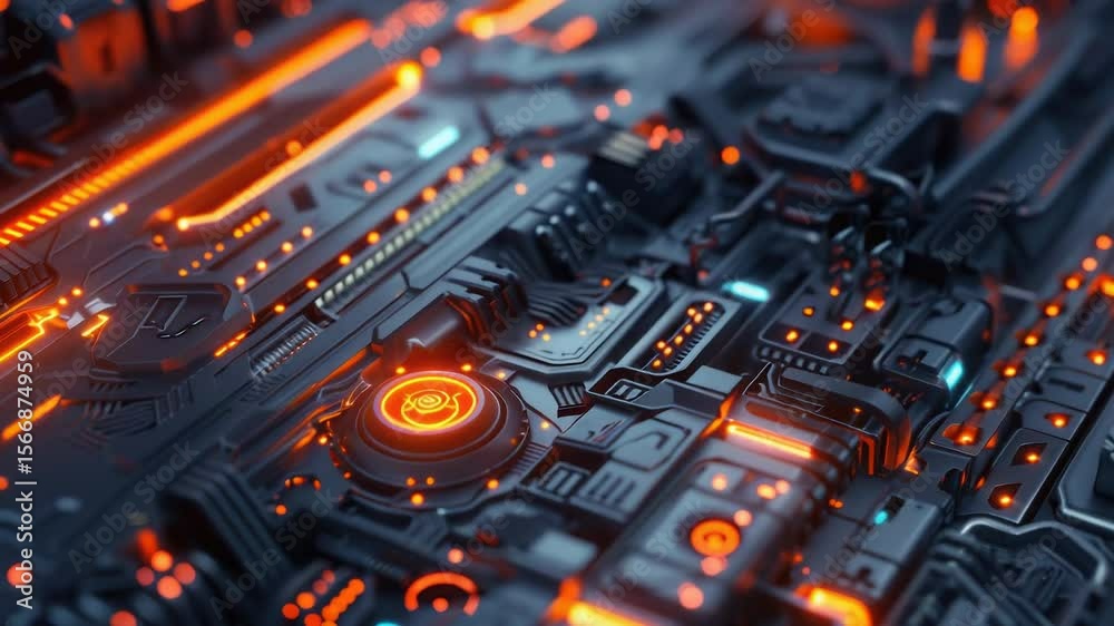 Poster Close-up shot of a circuit board with glowing lights, suitable for tech-related projects or illustrations