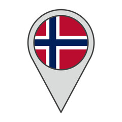 Obraz premium Vector illustration of a geolocation tag colored with the flag of Norway
