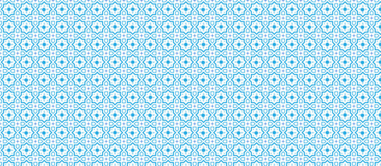Repeating White Background Pattern of Light-Blue Interlocking Shapes Forming Star-Like and Floral Motifs with Pixelated Dotted Lines for a Dense, Decorative, Muted, and Symmetrical Abstract Design
