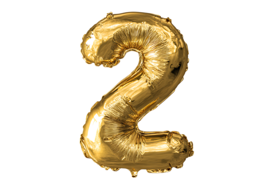 Gold number two balloon on black background
