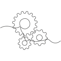 Continuous Line Drawing of  Interlocking Gears Representing Mechanism, Collaboration, Engineering, Process Automation, Industry Technology, and Mechanical System Concept.