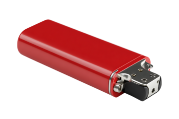 Studio shot of a red plastic lighter.