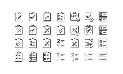 Checklist Icon Set – Checkmarks, Crosses, and Clipboard Vectors for Productivity and Forms