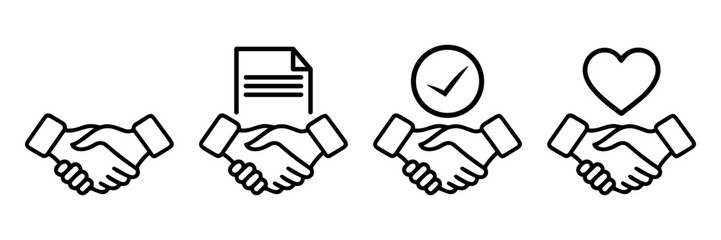 Handshake and Document Icons  Agreement, Check, and Love Set