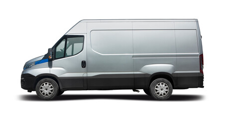 Silver van side view isolated on white background 