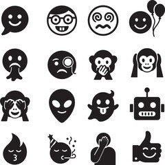 Emoji silhouette vector art illustration icon set