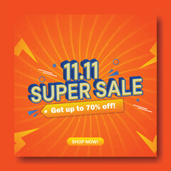 Flash Sale Social Media Post Design Tamplate. Editable File , Flash Sale Mega Sale 11.11 Sale Design.