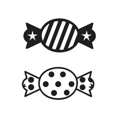 Black and white candy icons with stars and polka dots sweet treat