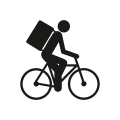 Obraz premium Black silhouette of person riding bicycle with delivery box rider transportation