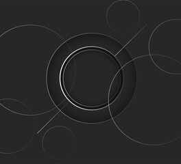 Geometric Abstract Network Design with Overlapping Circles and Intersecting Silver Lines on Dark Gray Background,  Futuristic Tech-Style Graphic for Digital, UI, and Corporate Use