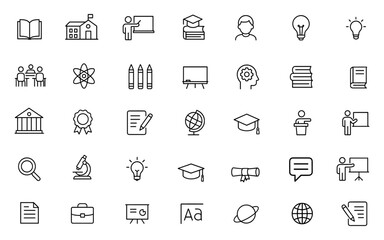 Academic Education Icon Set Vector | Learning, School, Teaching, Classroom, Student, Science, Training, Books, Lecture | Adjustable Line Weight Illustration, Knowledge, University, Study