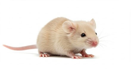 愛らしいベージュの小さなネズミ 白背景で穏やかに佇む. AI Generated