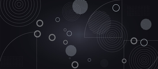 Minimalist Abstract Background with Light Gray Circular and Geometric Shapes on Dark Surface, Concentric Circles, Dotted Ovals, and Lines Create Visual Depth and Modern Motion