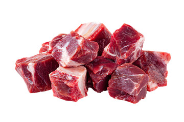 Close up of fresh, raw beef cubes, ready for cooking.