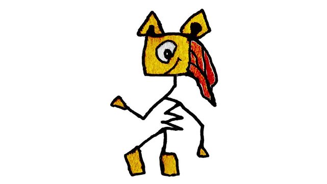 Side view full body portrait funny fictional alien character hand drawn illustration dancing seamless animated video 

