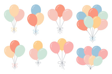 Cartoon pastel balloons illustration, festive party decoration, colorful celebration elements, birthday event design, cheerful art