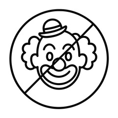 Illustrative symbol of a clown crossed out in black outline  